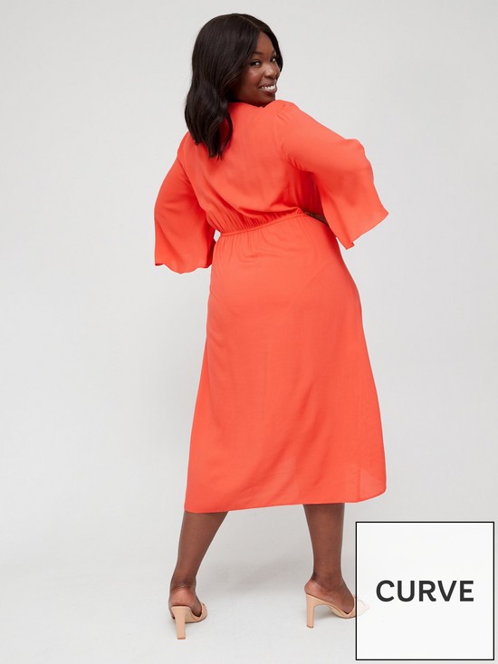 stillFront image of v-by-very-curve-ruched-front-34-sleeve-midi-dress-orange