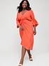  image of v-by-very-curve-ruched-front-34-sleeve-midi-dress-orange