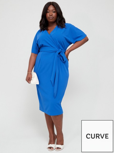 v-by-very-curve-short-sleeve-scuba-crepe-fitted-dress-blue