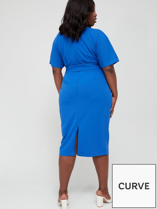 stillFront image of v-by-very-curve-short-sleeve-scuba-crepe-fitted-dress-blue