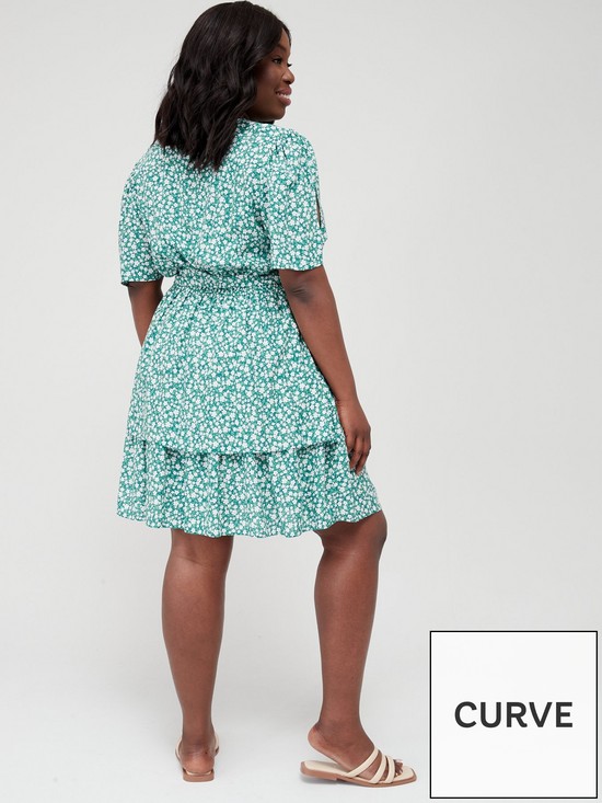 stillFront image of v-by-very-curve-ditsy-floral-mini-tea-dress-green