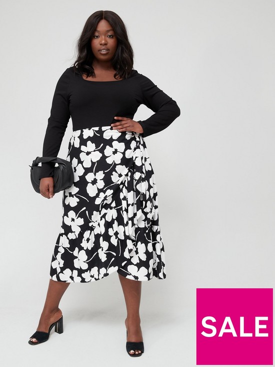 front image of v-by-very-curve-floral-wrap-midi-skirtnbsp-mono