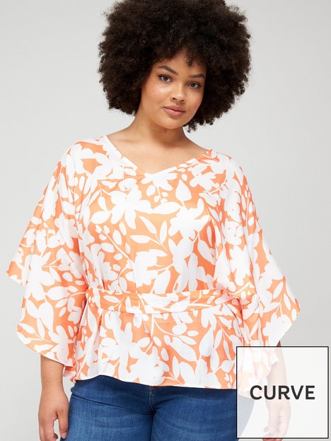 v-by-very-curve-shadow-floral-printed-kimono-top-orange