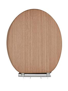 Product photograph of Aqualona Moulded Wood Tongue And Groove Oak Effect Toilet Seat from very.co.uk