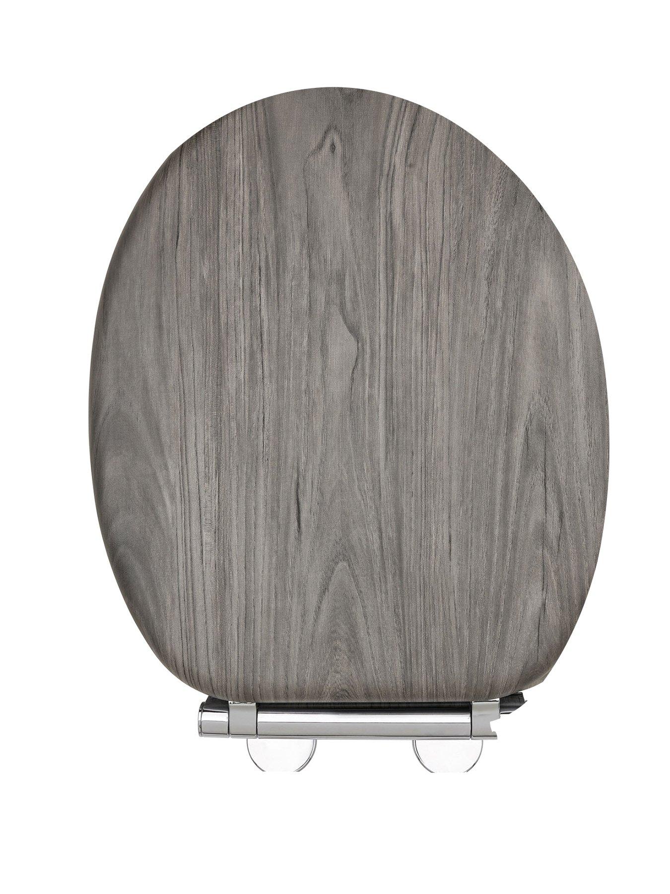 AQUALONA Moulded Wood Dark Grey Wood Effect Toilet Seat