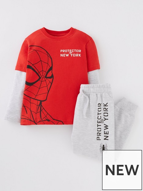 spiderman-boys-spiderman-2-piece-mock-sleeve-t-shirt-and-jogger-set-red