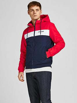 jack & jones jack & jones rush colour block hooded jacket - true red, true red, size xs, men