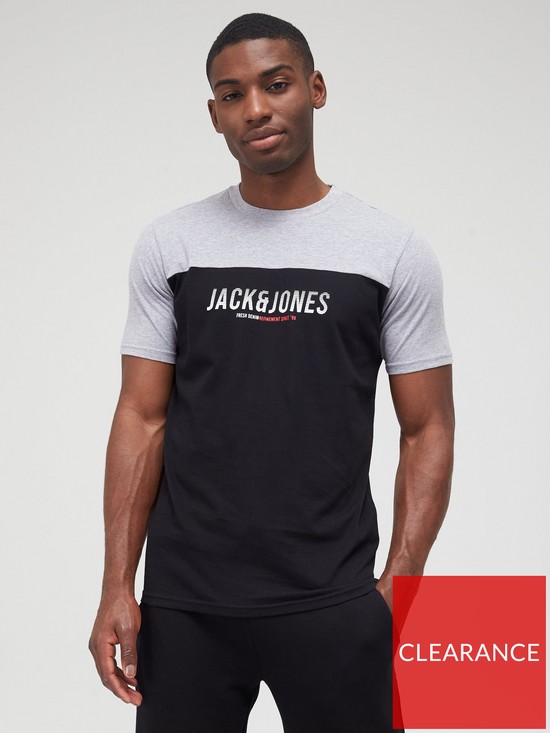 front image of jack-jones-colour-block-logo-t-shirt-black