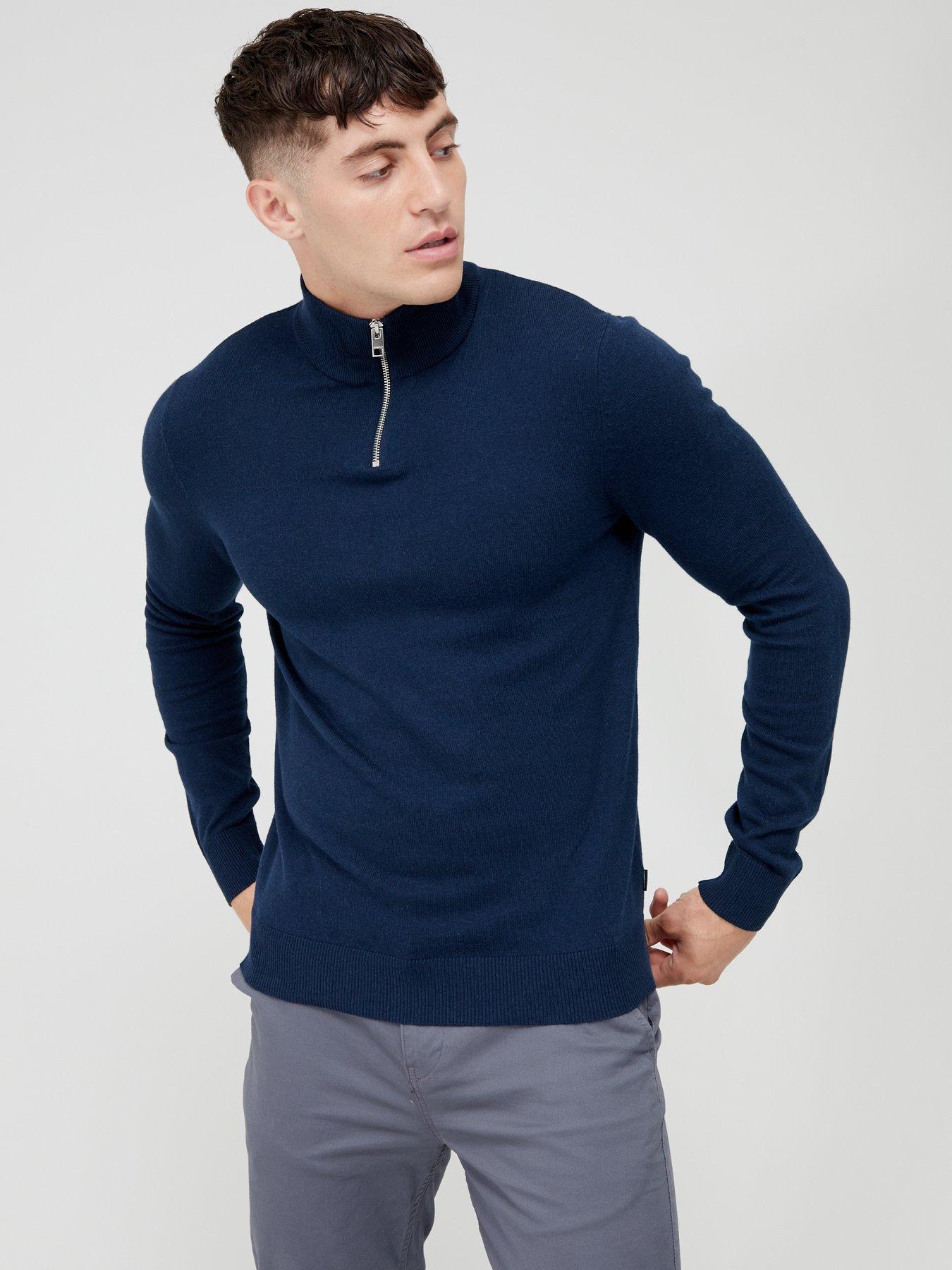 Jack & Jones 1/4 Zip Knitted Jumper - Navy Blazer | very.co.uk