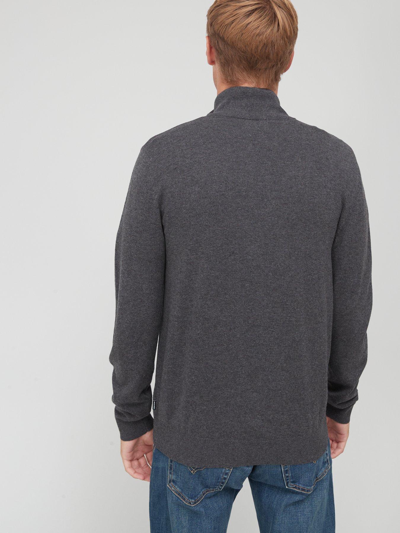 Jack & Jones 1/4 Zip Knitted Jumper - Dark Grey Melange | Very.co.uk