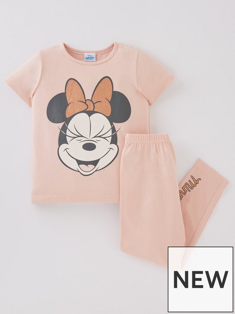 minnie-mouse-girls-disney-minnie-mouse-glitter-bow-short-sleeve-pyjamas-pink