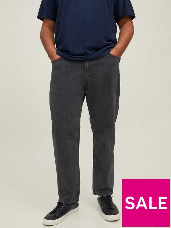 front image of jack-jones-plus-mike-regular-tapered-fit-jeans-dark-grey