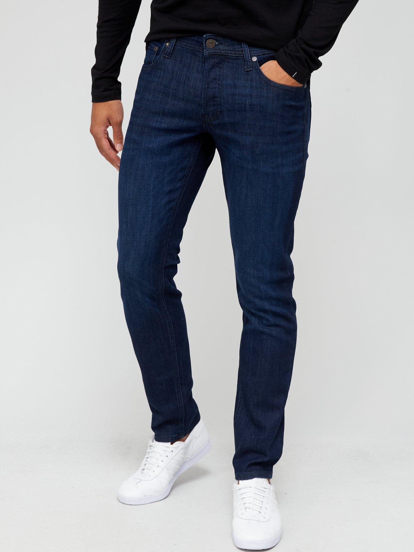 Jack & Jones Men's Slim Fit Jeans Glenn Blue Denim Low Rise Dark Wash 
