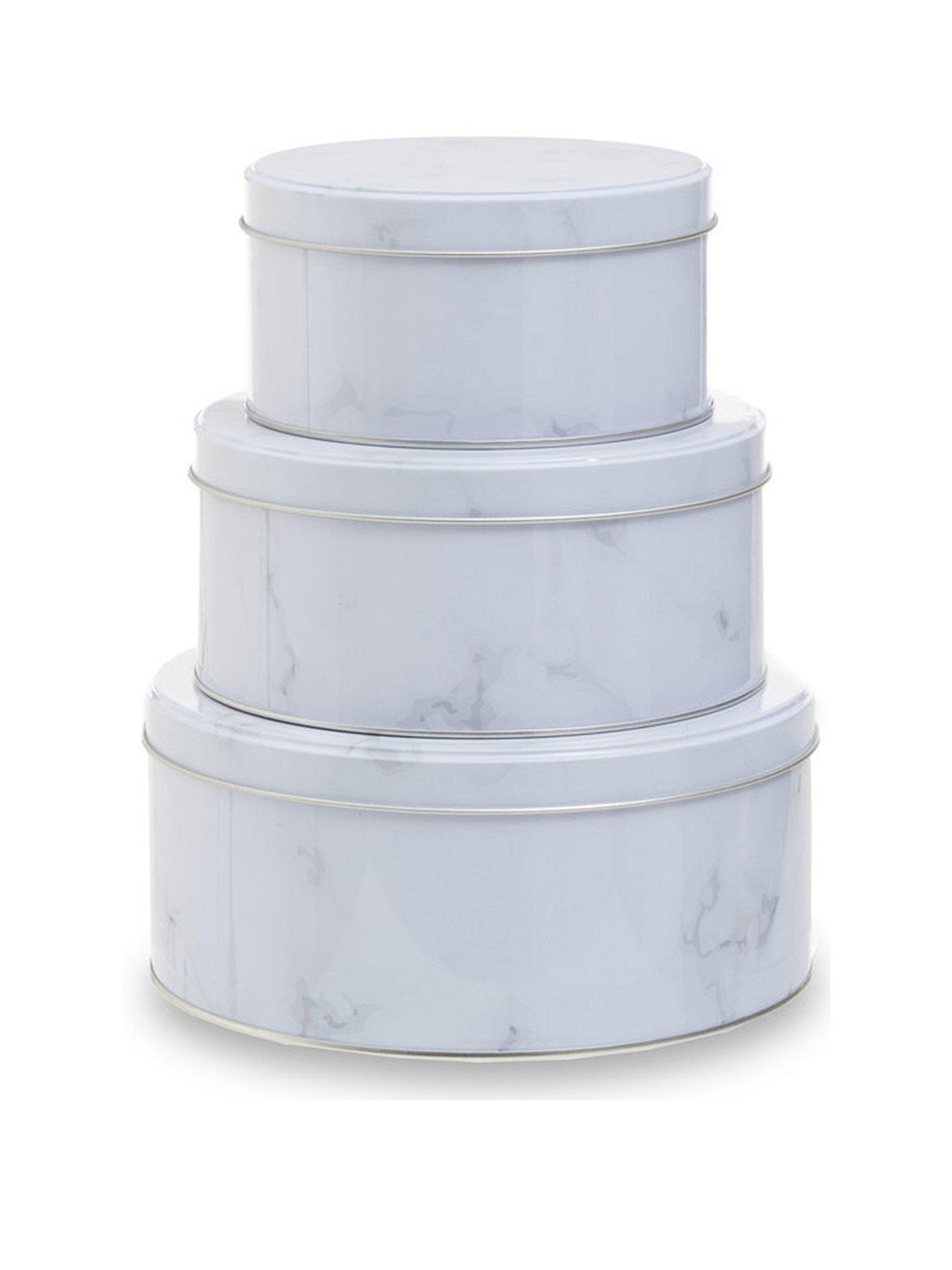 Product photograph of Premier Housewares White Marble Effect Set Of 3 Storage Tins from very.co.uk