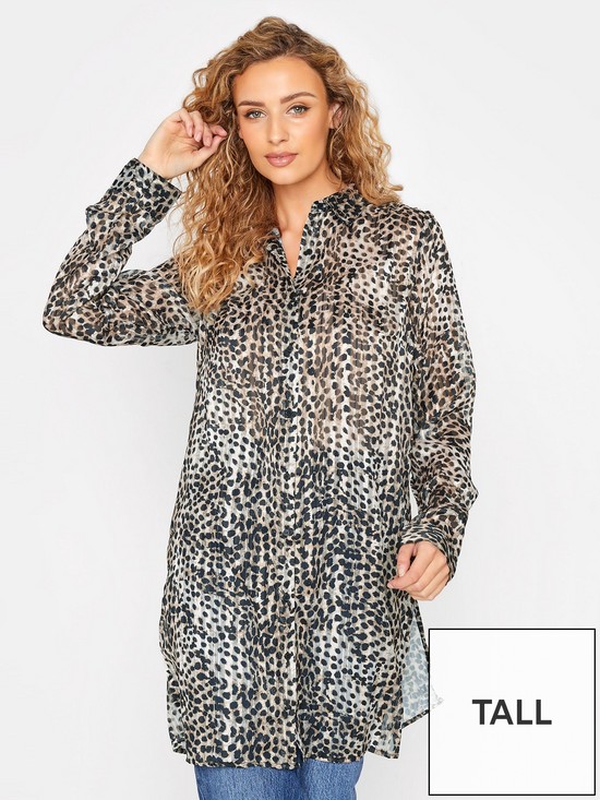 front image of long-tall-sally-leopard-print-longline-shirt-beigebrown