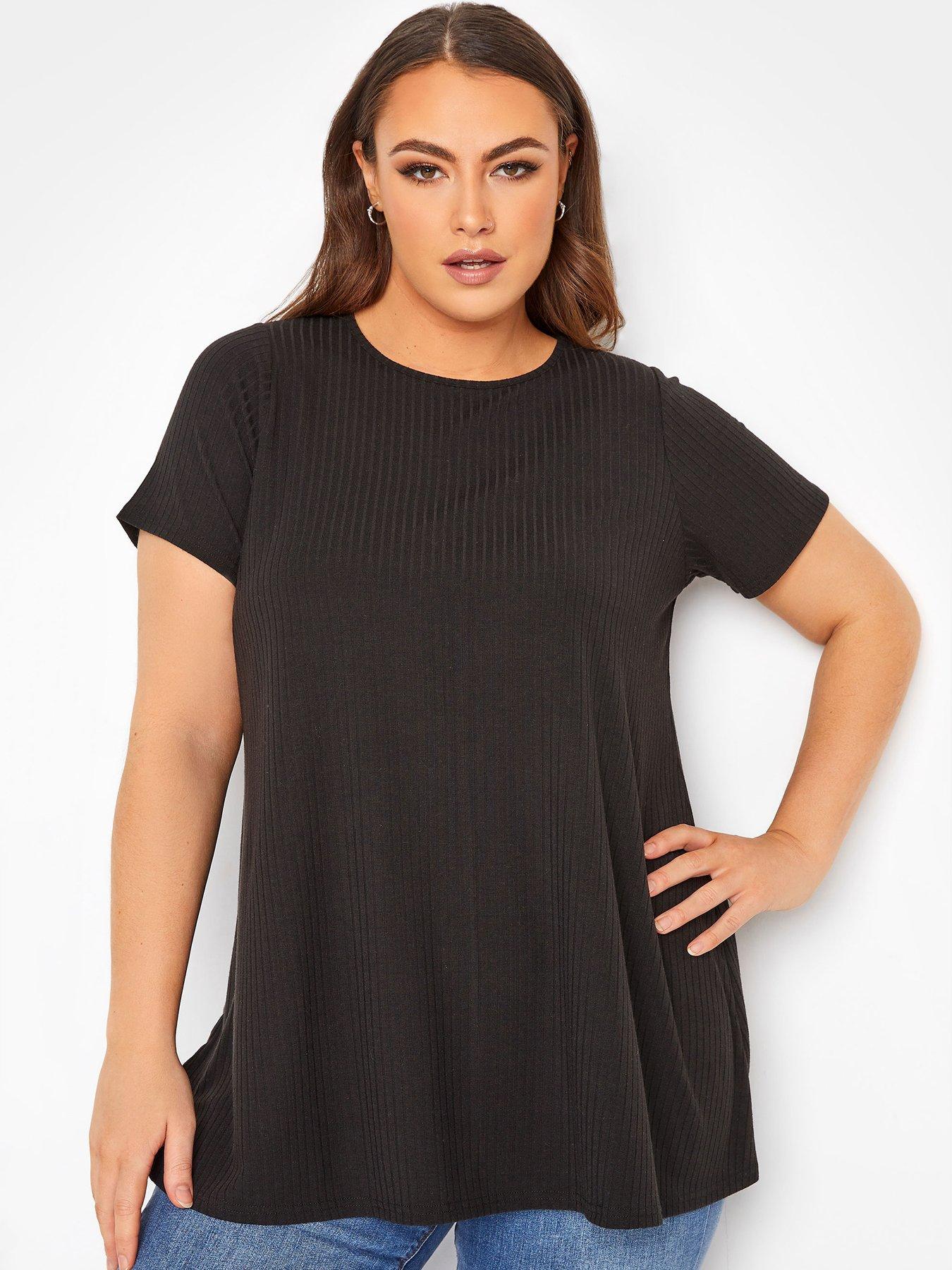Yours Clothing Rib Swing T-shirt. Black, Black, Size 20, Women