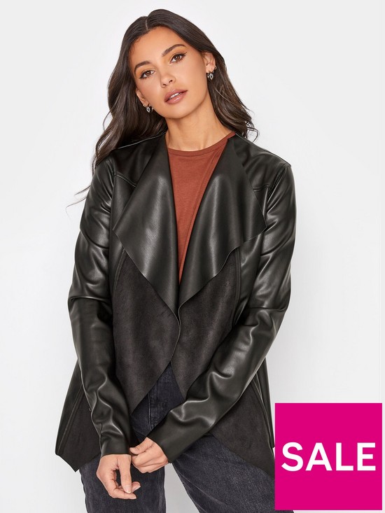 front image of long-tall-sally-faux-leather-waterfall-jacket-blacknbsp