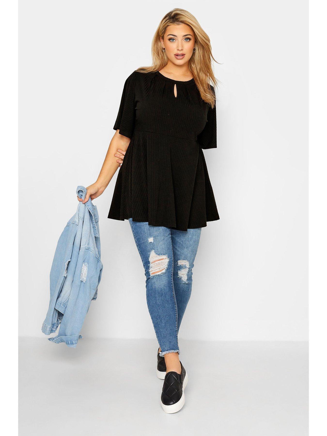 Plus Angel Sleeve Soft Rib Peplum Top