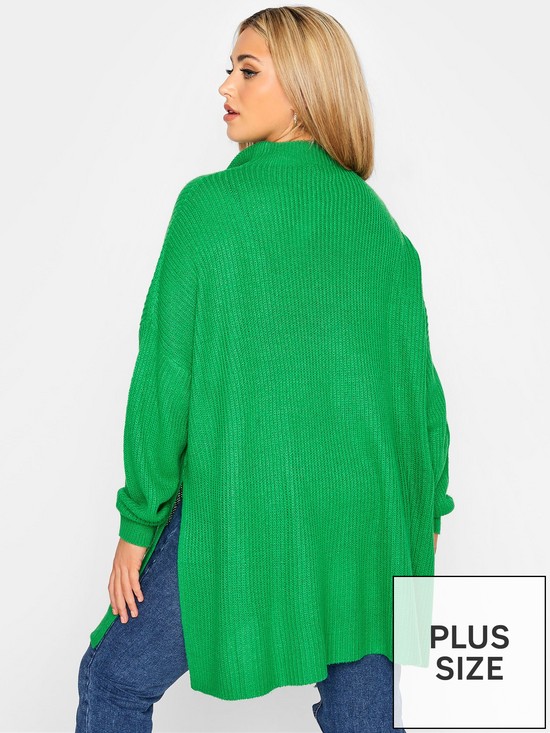 stillFront image of yours-clothing-zip-neck-side-split-jumper-apple-green