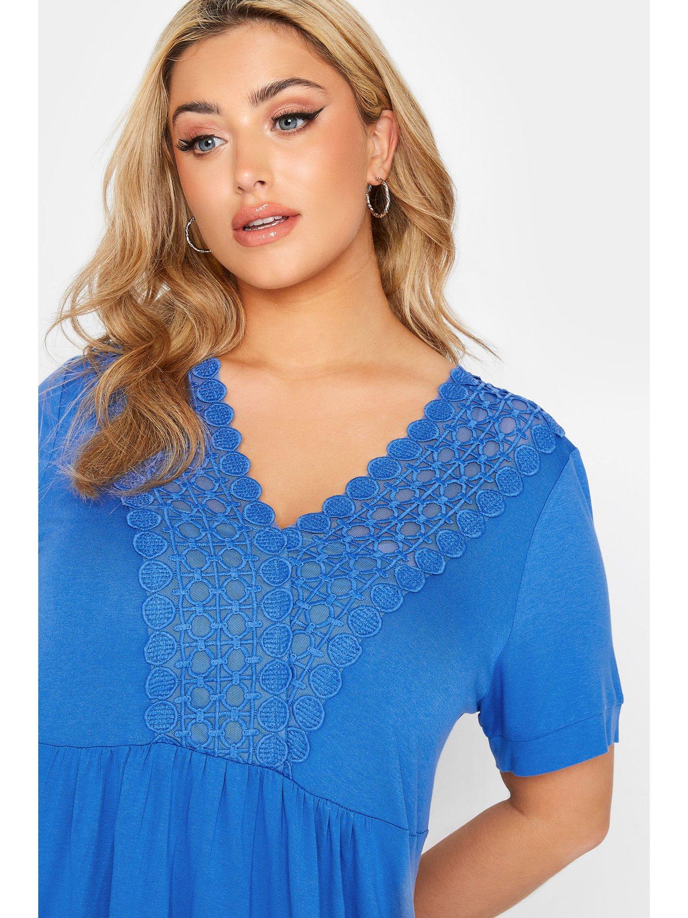 Women Yours Crochet Trim Tunic - Blue