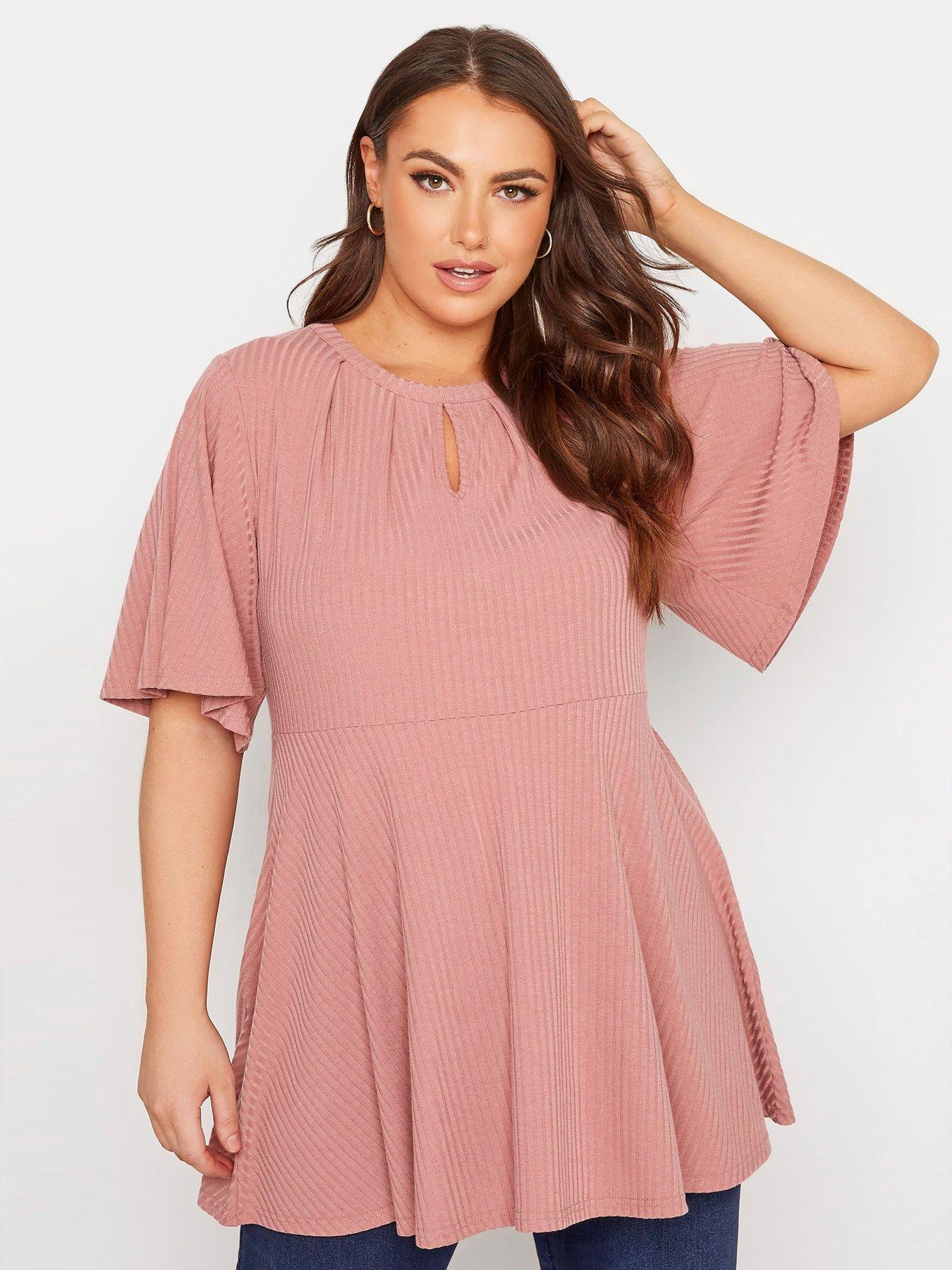  Yours Limited Keyhole Detail Rib Peplum Top - Dusky Pink