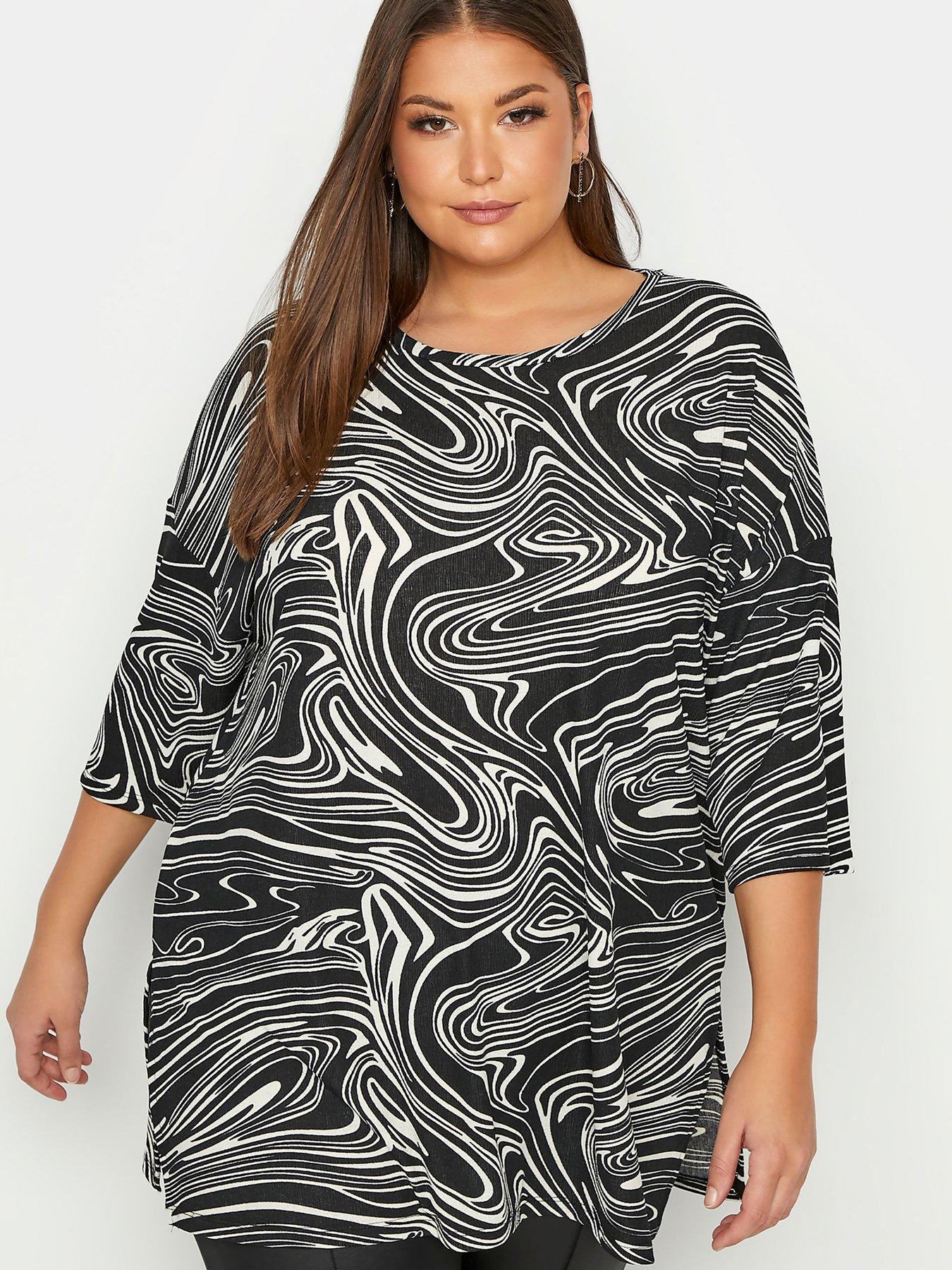 Women Yours Marble Print Top - Black