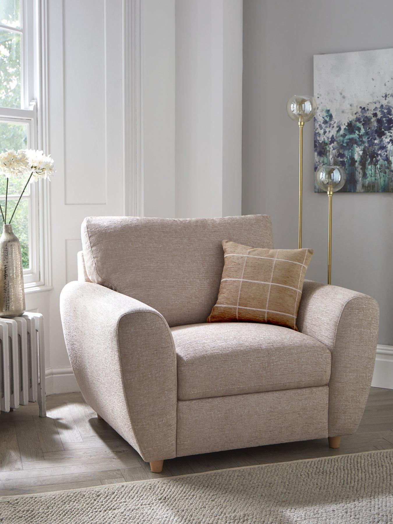 Product photograph of Very Home Odeon Armchair - Biscuit Check from very.co.uk