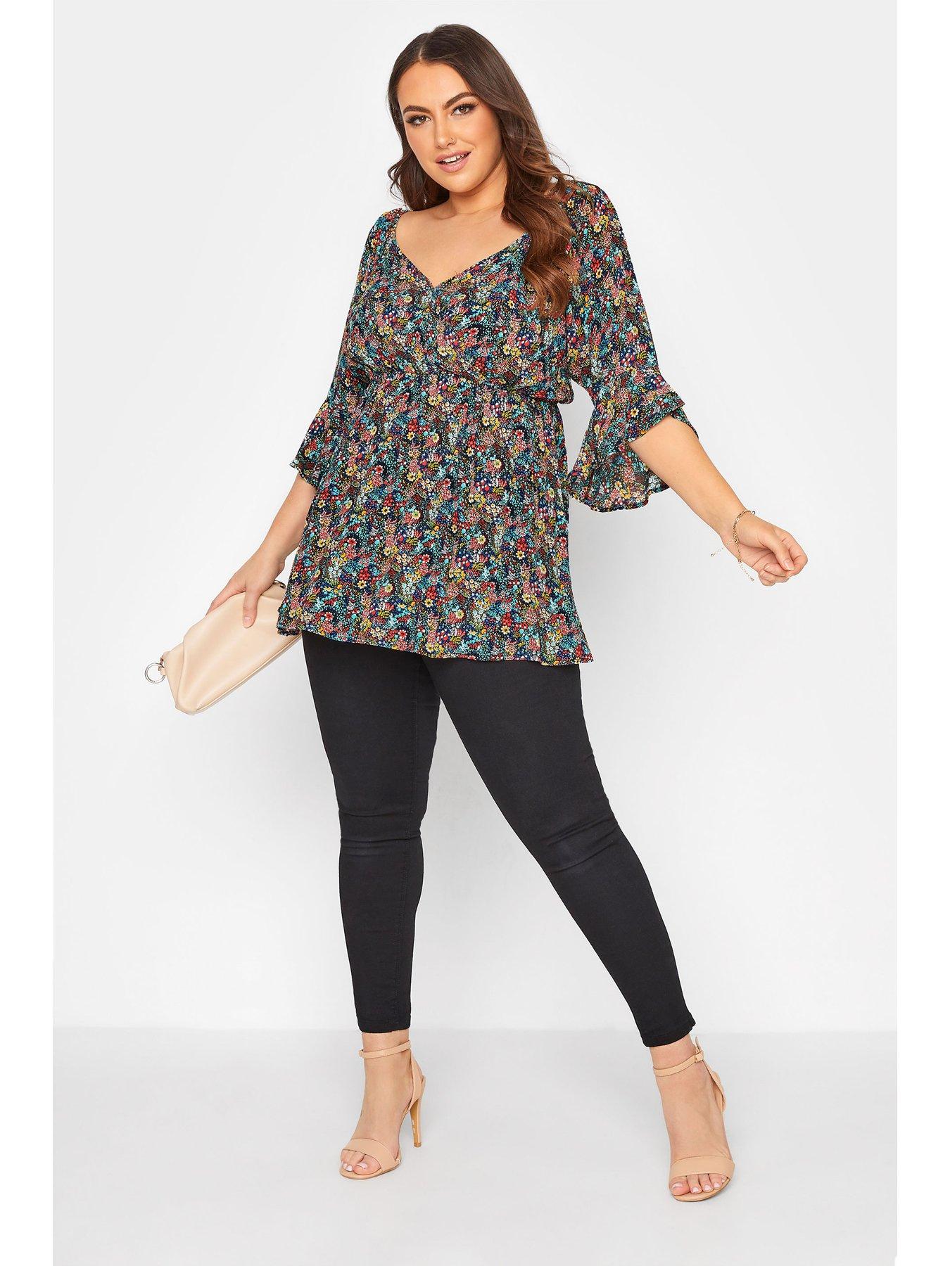 Blouses & shirts Yours London Ditsy Floral Wrap Top - Black