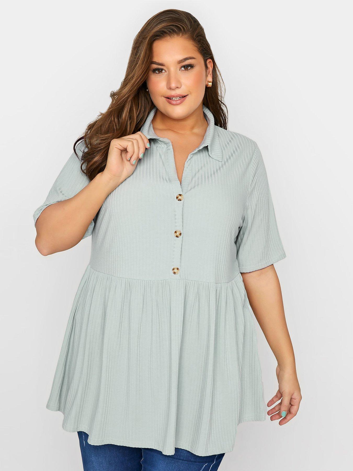 Women Yours Limited Ribbed Button Through Peplum Top - Mint