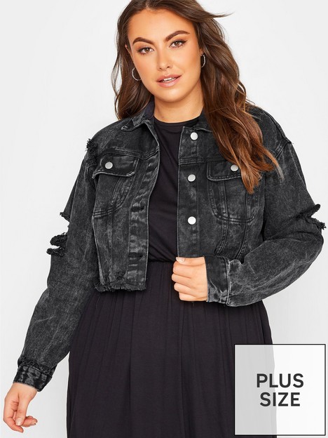 yours-clothing-cropped-distressed-denim-jacket-black