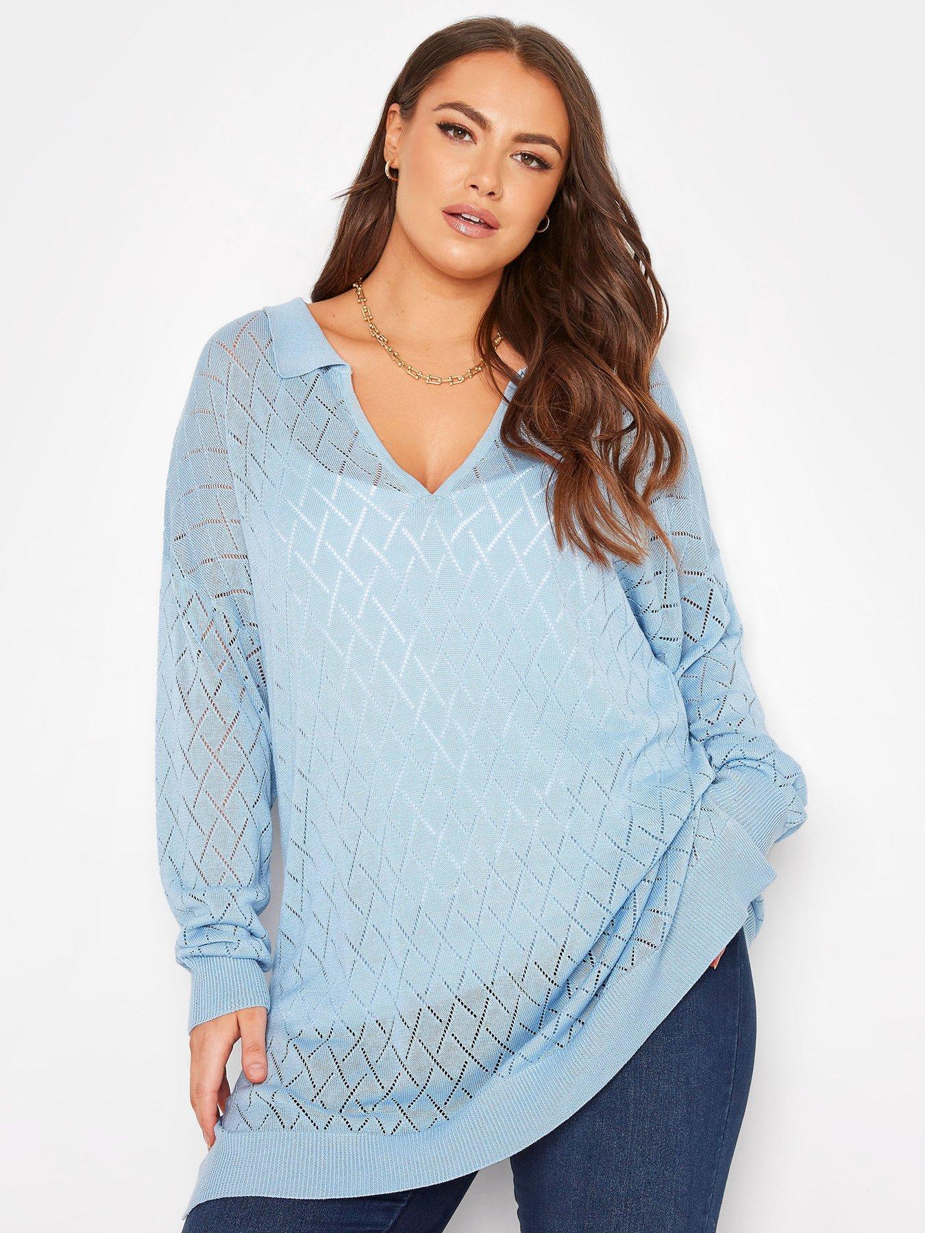  Yours Clothing Pointelle Patterned Knitted Jumper - Blue