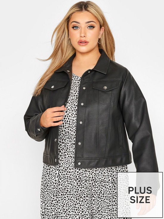 front image of yours-clothing-pu-cropped-jacket-black