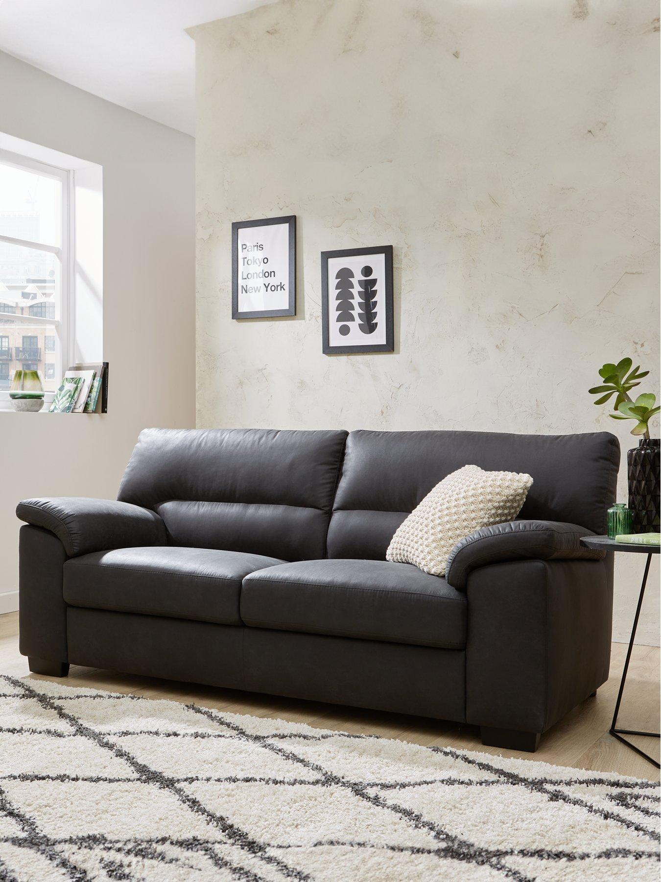 undefined Danielle Faux Leather 3 Seater Sofa - Black - FSC® Certified