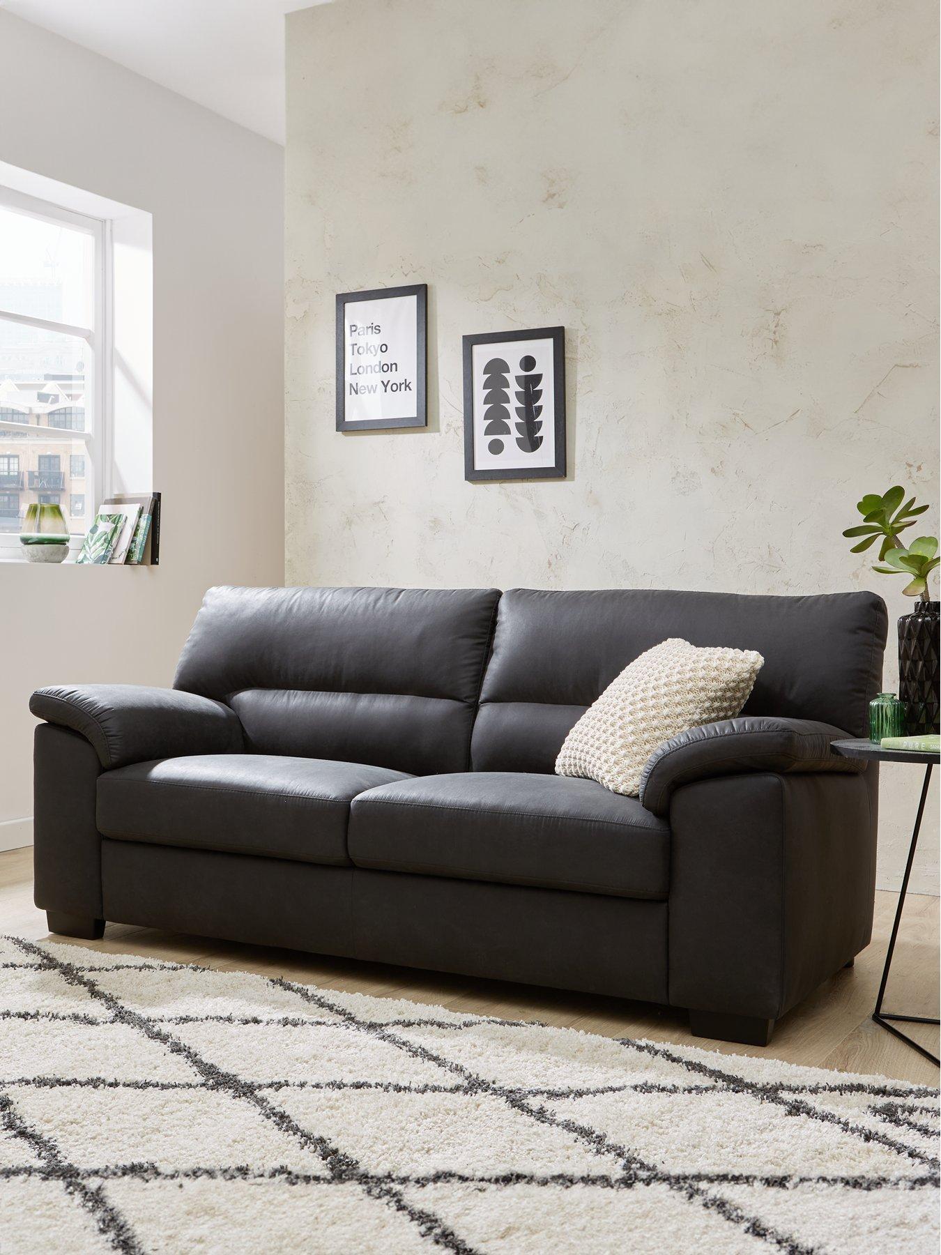 Black faux leather on sale 2 seater sofa