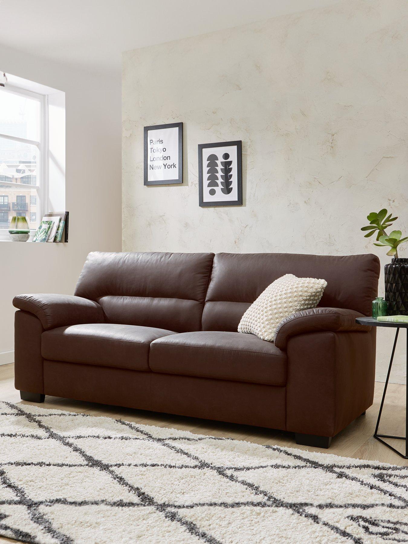 Product photograph of Very Home Danielle Faux Leather 3 Seater Sofa - Chocolate from very.co.uk