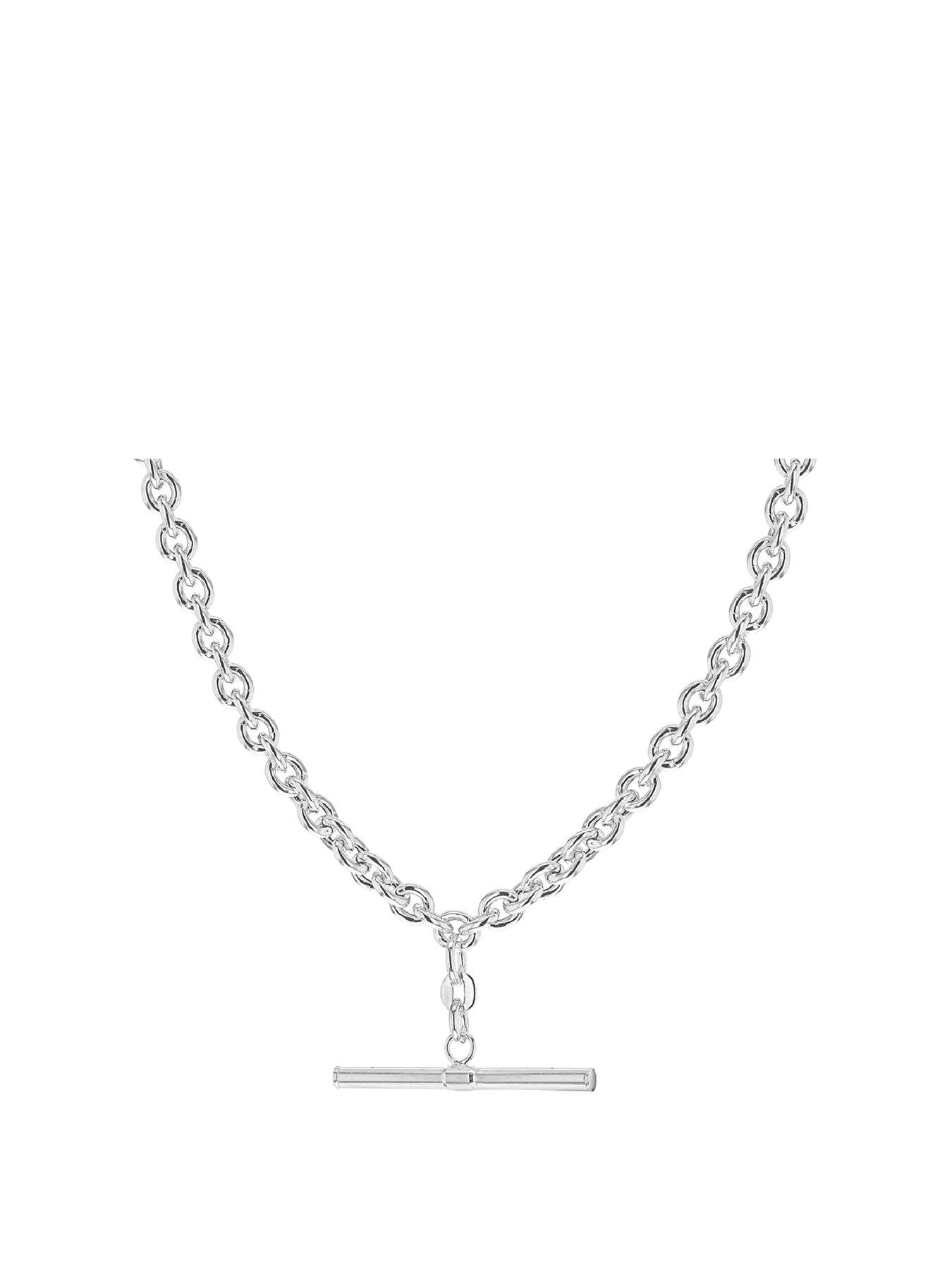 Product photograph of The Love Silver Collection Sterling Silver 31mm X 2 6mm T-bar 4 6mm Belcher Chain Albert-clasp Necklace 46cm 18 from very.co.uk