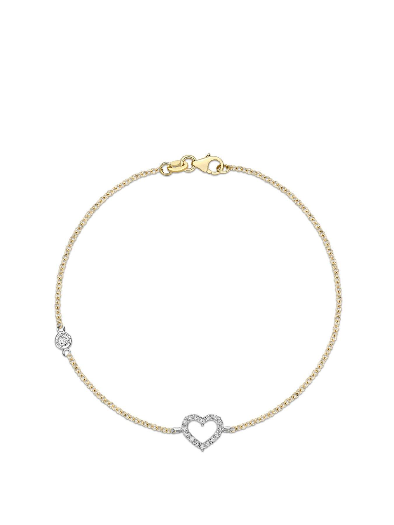 Product photograph of Love Gold 9ct 2-colour Gold 3 5mm Cz And 13mm X 7 5mm Cz Heart Bracelet 19cm 7 5 from very.co.uk