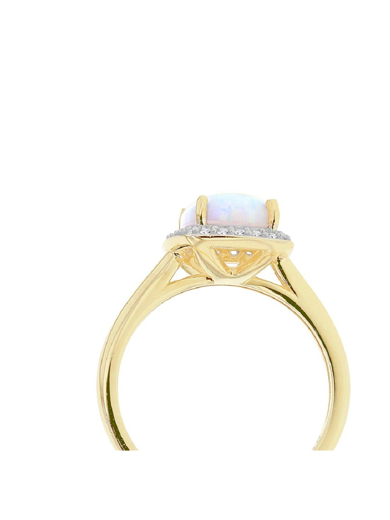 Image 2 of 5 of The Love Collection 9ct Yellow Gold CZ and Synthetic Opal Open-Cathedral Halo Ring