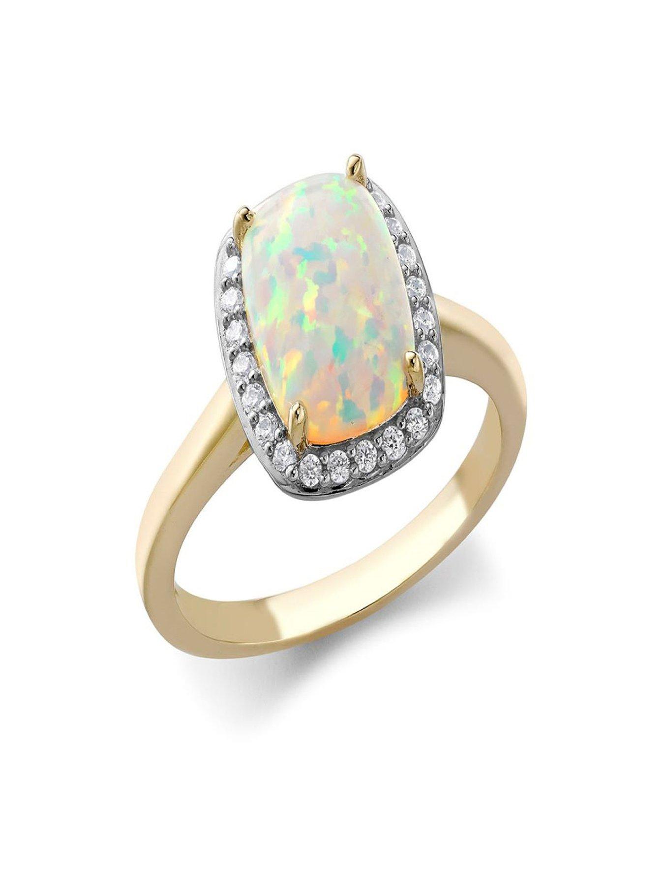 Image 3 of 5 of The Love Collection 9ct Yellow Gold CZ and Synthetic Opal Open-Cathedral Halo Ring