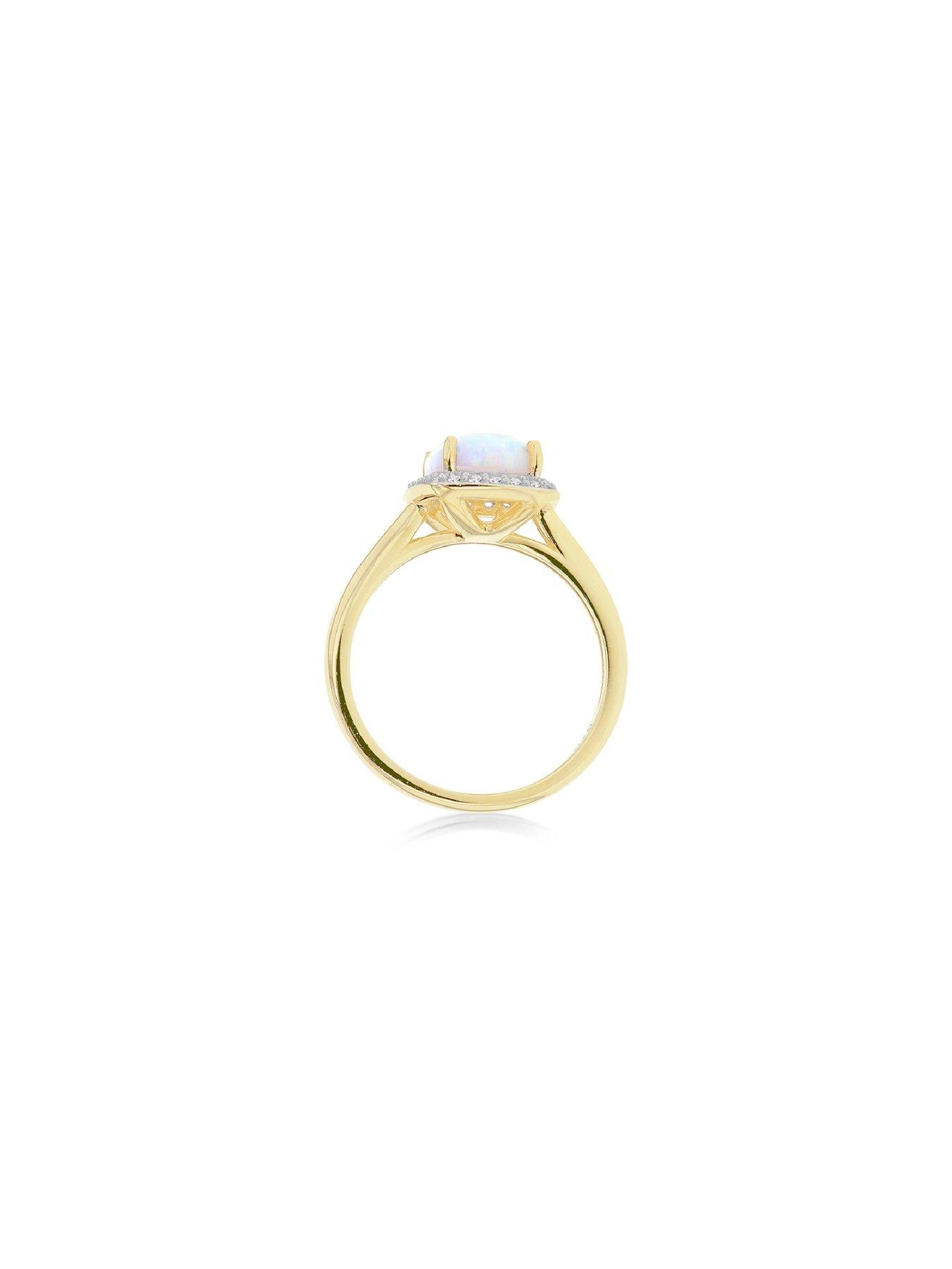 Image 4 of 5 of The Love Collection 9ct Yellow Gold Cubic Zirconia and Synthetic Opal Halo Ring
