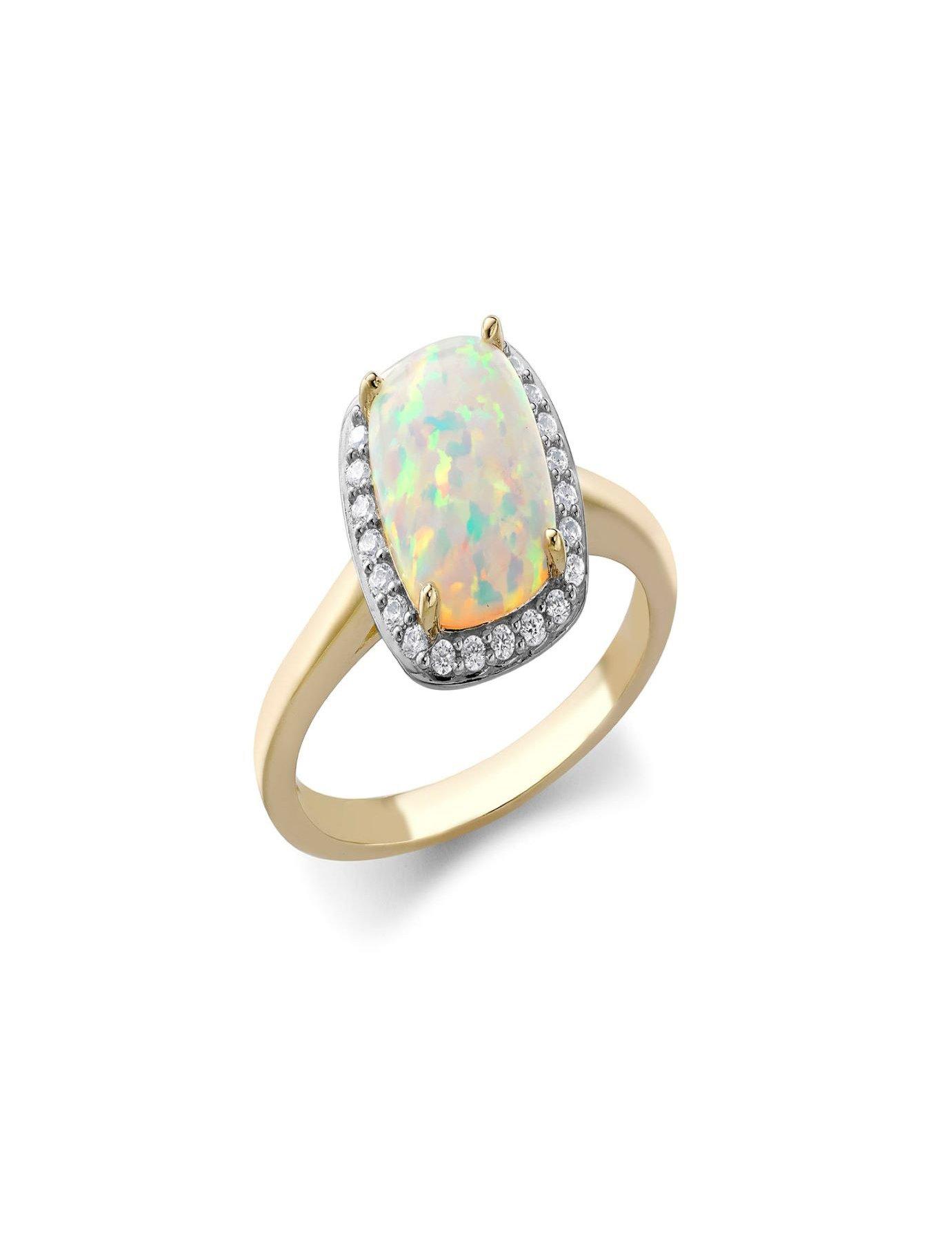 Image 5 of 5 of The Love Collection 9ct Yellow Gold Cubic Zirconia and Synthetic Opal Halo Ring