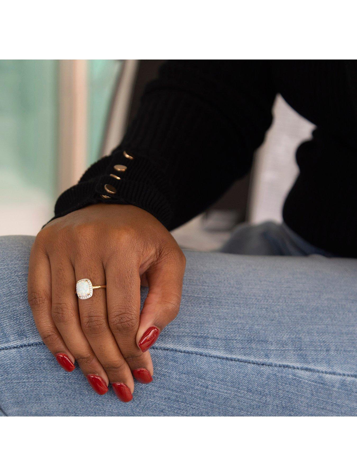 Image 5 of 5 of The Love Collection 9ct Yellow Gold CZ and Synthetic Opal Open-Cathedral Halo Ring