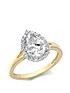  image of love-gold-9ct-yellow-gold-pear-cz-split-shoulder-halo-ring