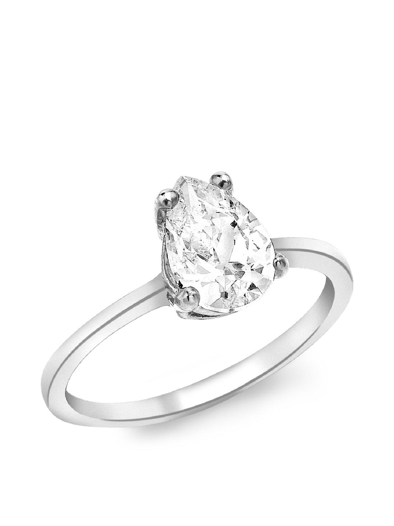 The Love Collection 9ct White Gold 7mm x 9mm Pear Cut CZ Ring
