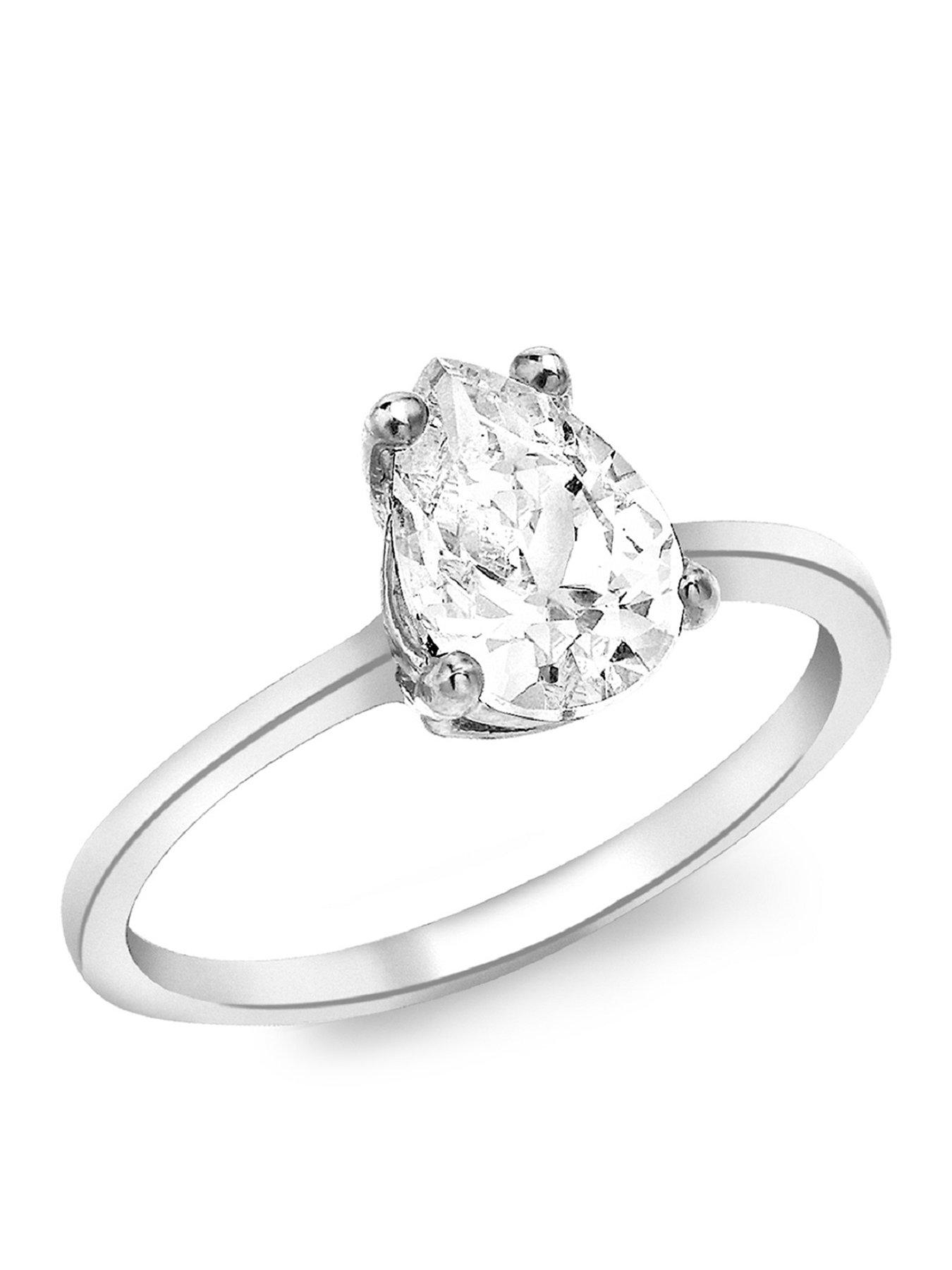 The Love Collection 9ct White Gold 7mm x 9mm Pear Cut CZ Ring