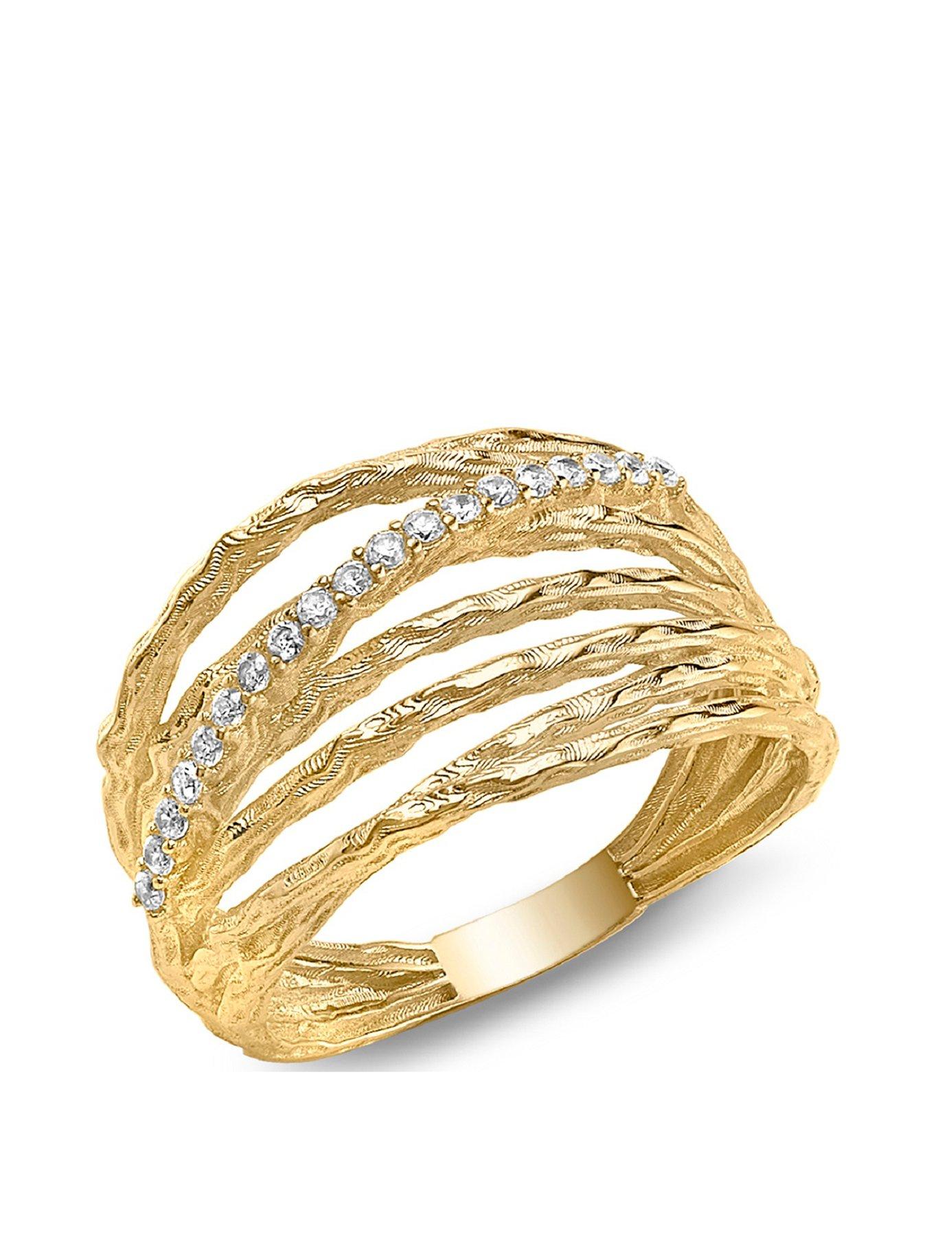 Product photograph of Love Gold 9ct Yellow Gold Cz Crossover Diamond Cut Multi-strand Ring from very.co.uk