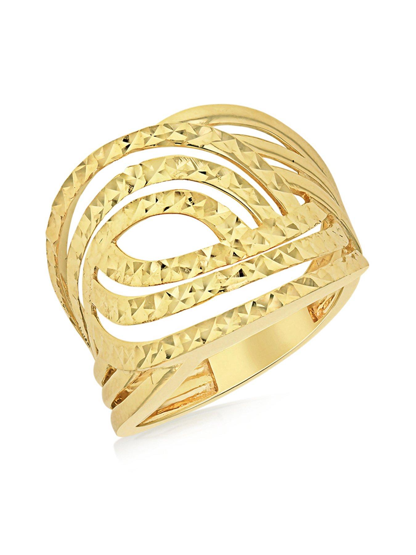 undefined 9ct Yellow Gold 15mm Diamond Cut Swirl Ring