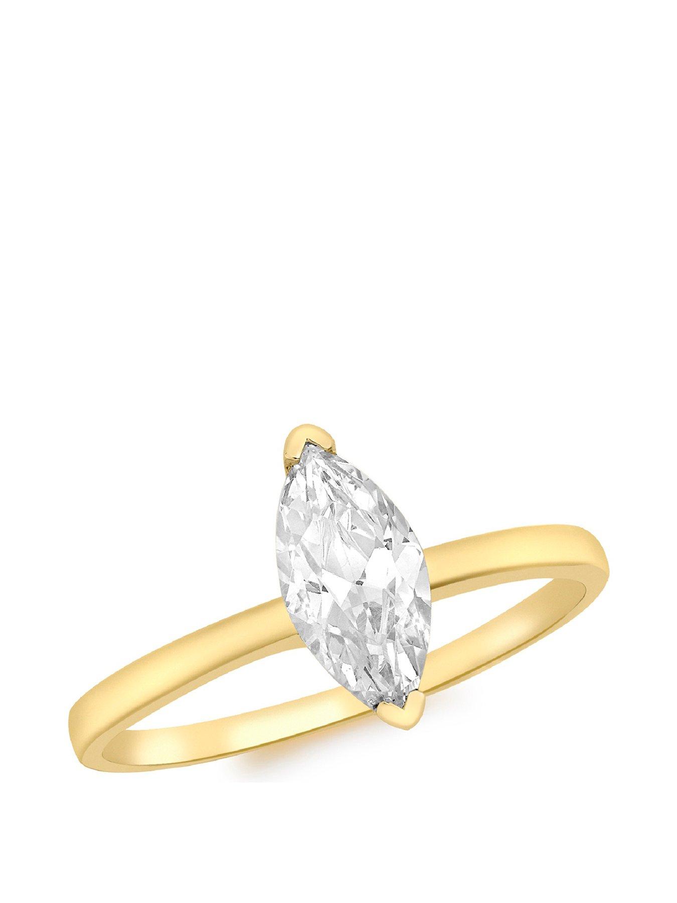 Image 1 of 4 of The Love Collection 9ct Yellow Gold 5mm x 11mm CZ Marquise Solitaire Ring