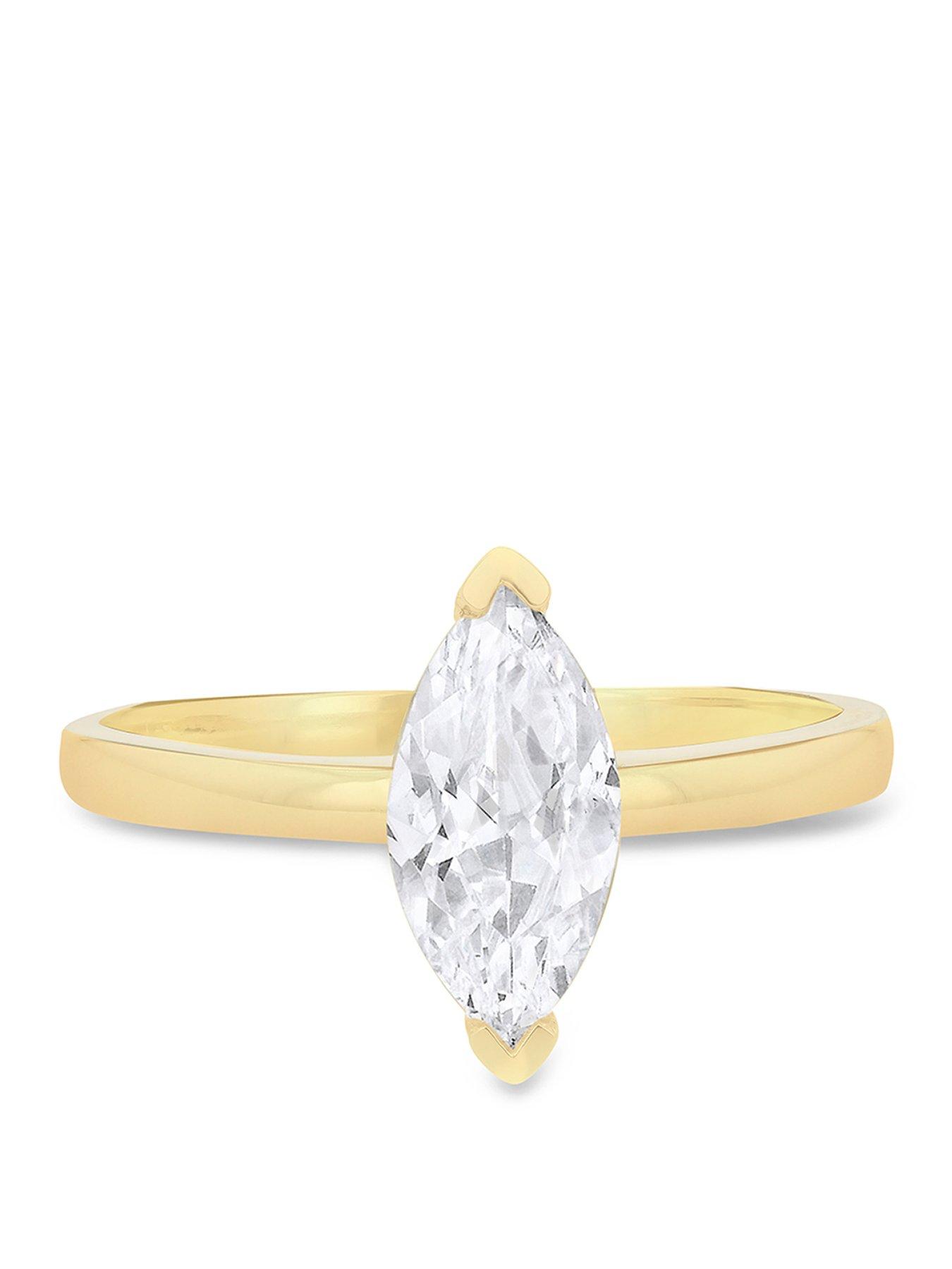 The Love Collection 9ct Yellow Gold 5mm x 11mm CZ Marquise Solitaire Ring