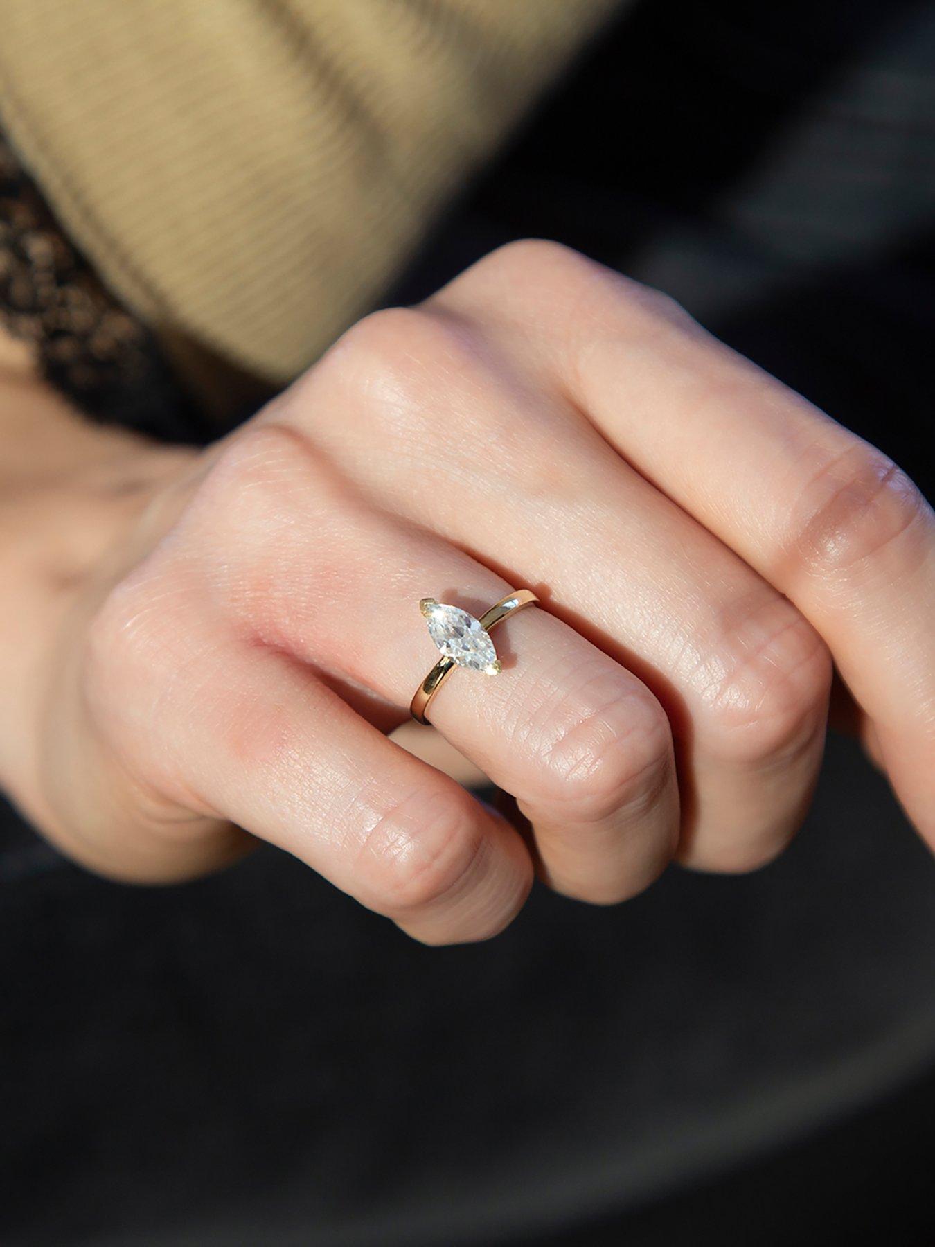 Image 4 of 4 of The Love Collection 9ct Yellow Gold 5mm x 11mm CZ Marquise Solitaire Ring